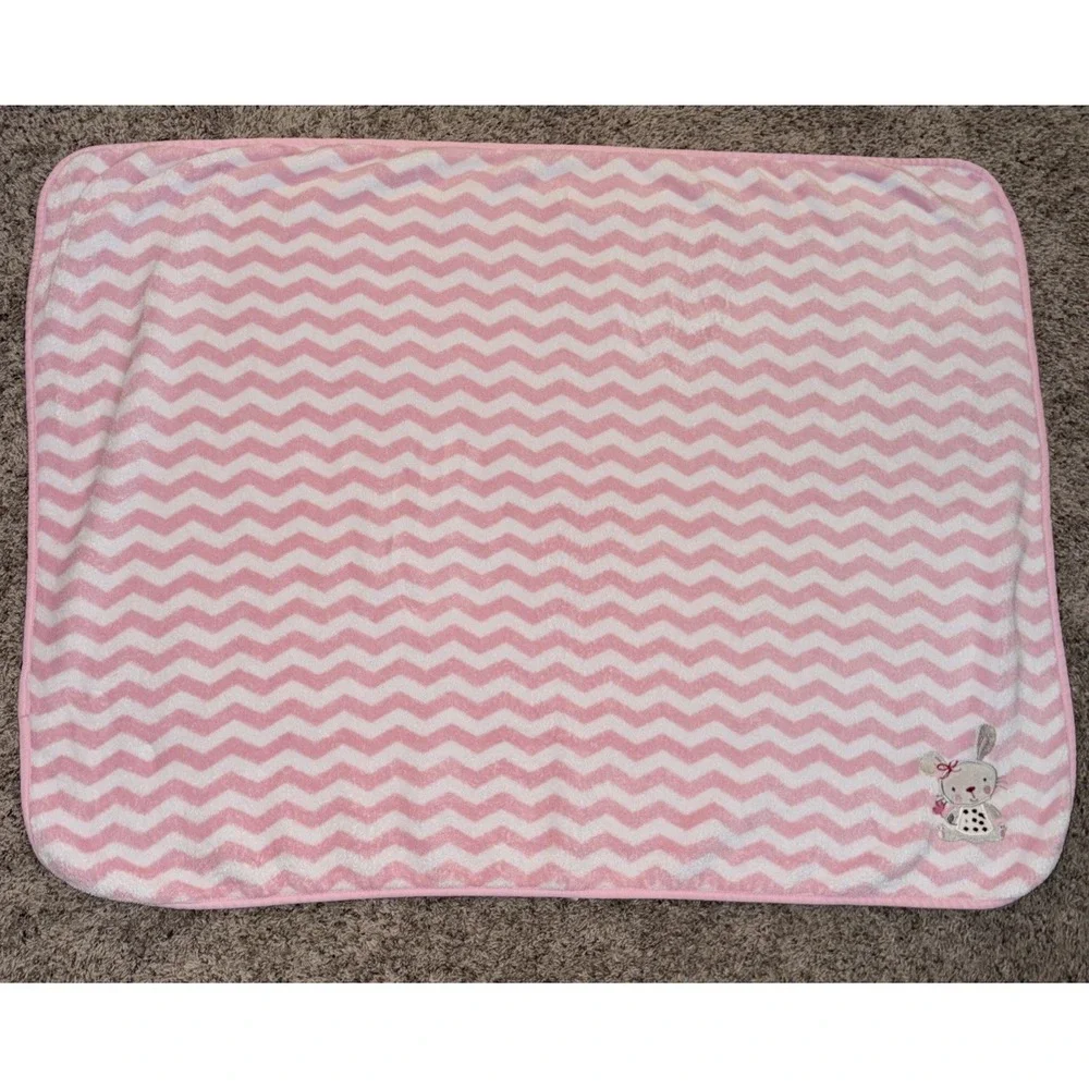 Cuddle Time Pink Bunny Rabbit Chevron White Baby Blanket Security‎ Lovey